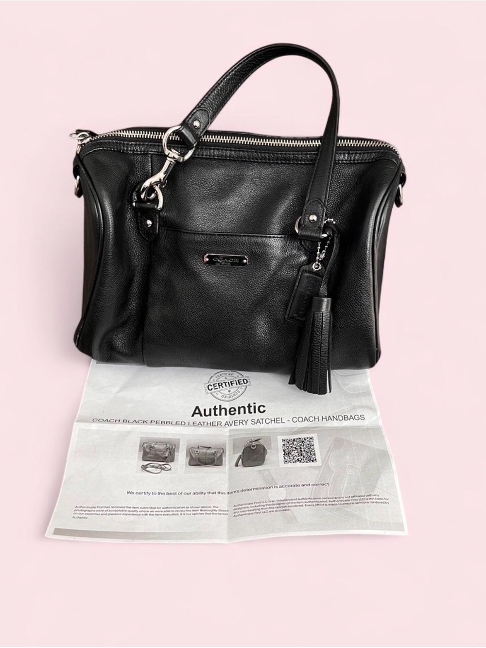 Coach Black Pebbled Leather Satchel with Tassel